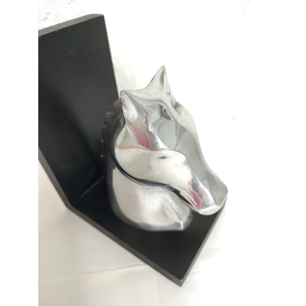 Horse head book end only 1 pc 6 3/4 inches aluminum and wood
